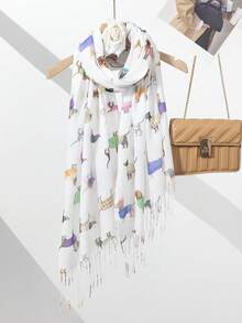 1pc Autumn/Winter Linen Feel Cartoon Fashion Dog Animal Scarf Warm Shawl For Women - Multicolor - View 13