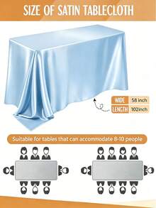 102 X 58 Inch Rectangular Satin Tablecloth, Silky Texture Champagne Color Party Tablecloth Suitable For Rectangular Tabletop Party, Holiday Dinner, Wedding Banquet Decoration (Silver) - Baby Blue - View 5