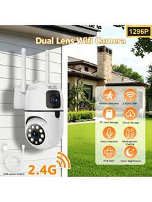 WJG 3MP Dual Lens Security Camera, 3MP Wireless Home Monitoring Camera, Supports Two-Way Audio, Night Vision & Motion Detection, 360° Whole-House Monitoring Via App - White - View 11