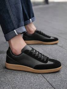 Men's Retro Black Training Casual Sports Shoes, Versatile Everyday Casual Sneakers, Lace-Up Flat Casual Shoes For Office And Commuting - Black - View 8