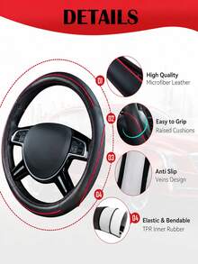 1PC Universal Black Two-Tone Steering Wheel Cover, Luxurious And Minimalist Style, Made Of Soft Microfiber PU Material, With A Non-Slip And Wear-Resistant Grip Design, Breathable And Fashionable Car Accessory, Suitable For SUVs, Trucks And Cars. - A - View 6