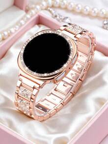 Rhinestone Watch Band + Watch Case Set, Compatible With Samsung Galaxy Watch 9/8 40mm And 44mm. Elegant Fashion Shiny Metal Rhinestone Watch Band, Anti-Drop Anti-Scratch Rhinestone Watch Case, Suitable For Casual, Party, Business, Women's Smart Watch Band And Case - Sparkling Diamond Strap + Case - Rose Gold - View 3