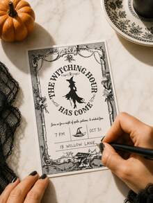12 Pcs Halloween Party Invitation Cards - Vintage Witching Hour Design Blank Fill-In Spooky Halloween Invitations Pack For Costume Party, Scary Birthday, Witch Theme Gathering, October Fall Celebration & Holiday Trick Or Treat Event Supplies - one-size - View 3