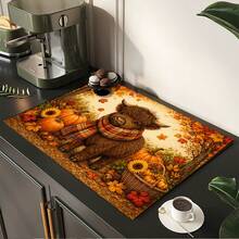 Autumn Highland Cow Print Scarf Pattern Absorbent Mat/Drying Mat/Coaster For Coffee Machine And Tableware - Absorbent Polyester Desktop Protector With Rubber Non-Slip Backing, For Kitchen Countertop Decoration - Home Bar And Dining Table Placemat - Multicolor - View 2