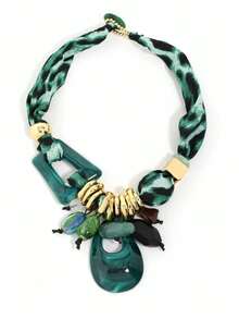 1pc Vintage Fabric & Resin CCB Color Block Pendant Necklace For Women, Suitable For Banquet & Daily Wear - X-1309 - View 13