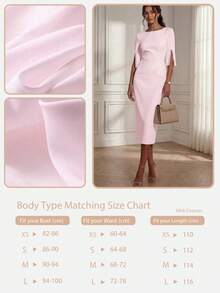 Solid Color Casual Elegant Retro French Style Waist Slimming Office Daily Date Commute Faux Pearl Decor Round Neck Dress, White Pink Summer - Pink - View 9