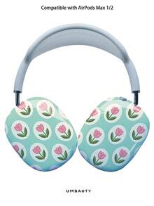 GIIPPA Glossy Hard Ear Cup Protective Cover Tulip Pattern Unisex Anti-Scratch Shell Compatible With AirPods Max 1/2 Oval Over-Ear Headphones For Daily Commute, Campus, Cafe, Travel, Picnic And Other Scenarios Matching Accessories - Pink - View 1