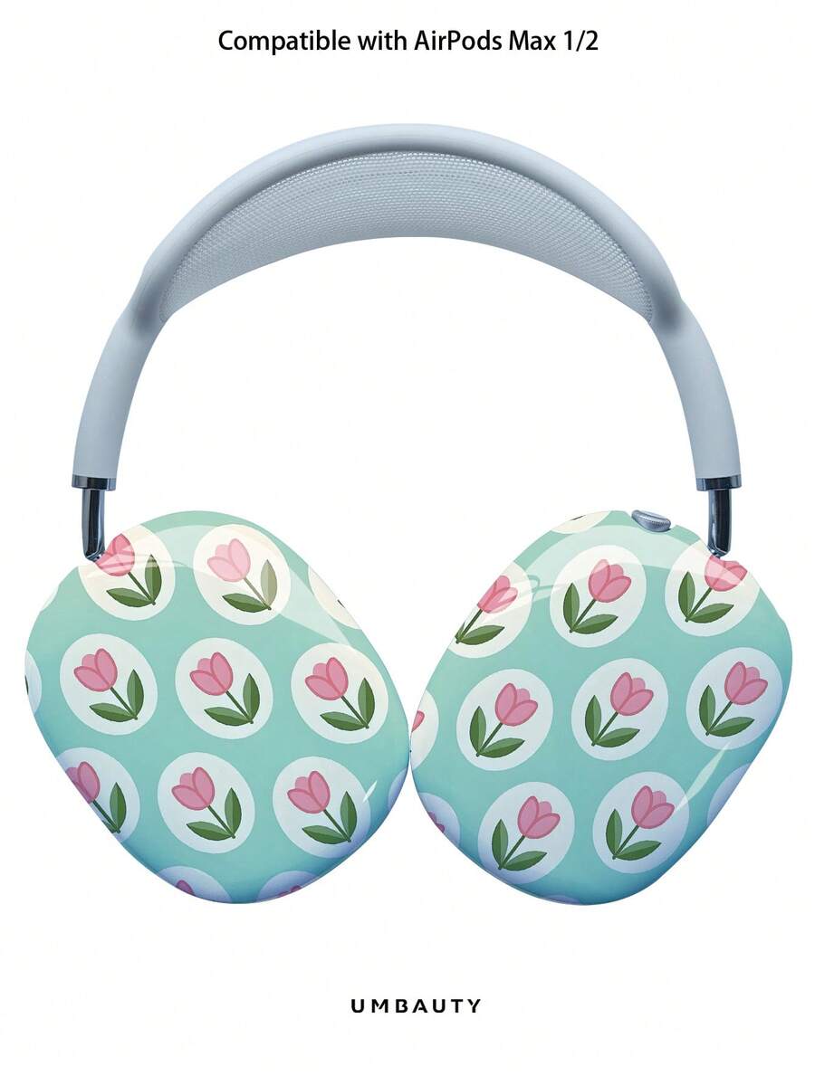 GIIPPA Glossy Hard Ear Cup Protective Cover Tulip Pattern Unisex Anti-Scratch Shell Compatible With AirPods Max 1/2 Oval Over-Ear Headphones For Daily Commute, Campus, Cafe, Travel, Picnic And Other Scenarios Matching Accessories - Pink - View 1