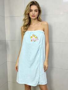 3 Pcs Towel Wrap For Women Shower Robe With Adjustable Closure, Bathrobe With Hair Drying Towel & Spa Wraps,Soft Absorbent Coral Fleece Towel Wrap For Women Lightweight Towel Wraps For Bath Shower - 3-piece Embroidered Bathrobe Set - View 9
