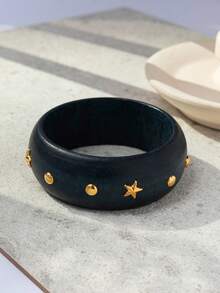 1pc Vintage Fashion Versatile Exaggerated Design Geometric Wide Wooden Bracelet For Women, Suitable For Daily Wear (Random Cut Pattern) - Multicolor - View 17