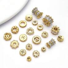 2pcs 18K Gold-Plated Cubic Zirconia Spacer Beads Rhinestone Round Flat Heart Twist Metal Spacers For DIY Bracelet Necklace Jewelry Making Findings - Gold - View 4