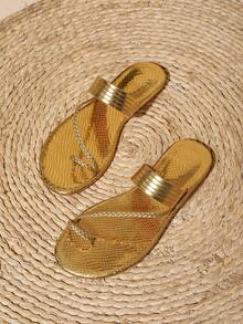 Beach Vacation Woven Flat Sandals Party Spring/Autumn Fashion Casual Style - Gold - View 5