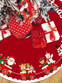 1/100Pcs Christmas Tree Skirt With Christmas Train And Santa Claus Theme, Round Base, Diameter 60/90CM Optional; Suitable For Winter Party And Home Holiday Decoration, Ideal Christmas Tree Accessory. - Multicolor - View 2