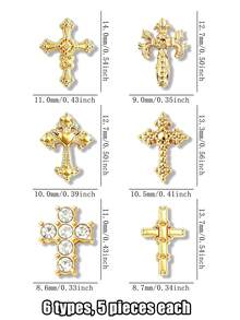 30pcs/6-Grid European Court Style 3D Alloy Cross Nail Art Charms, Assorted Glitter Cross Nail Decorations, Versatile Metal DIY Nail Supplies - Multicolor - View 11