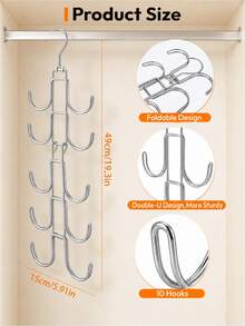 1pc Foldable Metal Hat Rack, 10-Hook Silver Baseball Cap Storage Rack, Space-Saving Hanging Hat Rack, Suitable For Baseball Caps, Knit Hats, Scarves, Bags, Bedroom Closet Storage Organizer - Silver - View 3