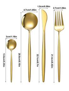 Juego de 24 piezas de cubertería dorada, cuchillo para bistec, tenedor, cuchara de té, vajilla de acero inoxidable para hotel, adecuado para cocina occidental, restaurante, postre, Navidad, boda, regalo de inauguración de casa, vajilla de mesa de cocina para el hogar - Dorado - Ver 2