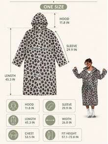 Women's Fashion Leopard Print Hooded Raincoat, Reusable Lightweight Long Rain Cape With Drawstring, Waterproof Rain Jacket For Camping, Hiking, Daily Commute, Travel, Holiday, Essential - Multicolor - View 9