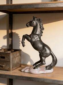 1pc Creative Leaping Horse Statue - Black Resin Stallion Sculpture With Pink Base, Suitable For Living Room, Office Desk And Collectible Decor, Leaping Horse Statue, Black Stallion Small Statue, Pink Marble Base Decoration - 1PC - View 6