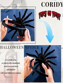 1pc Halloween Large Spider Headpiece Flocked Realistic Spider Scary Hair Accessory Party Decoration Prop - Multicolor - View 4