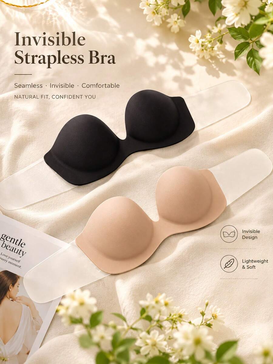 1pc Women's Hot-Selling One-Piece Adhesive Bra Pads, Soft And Comfortable, Full Coverage, Enhances Small Breasts For Voluminous And 3D Look, Suitable For Evening Gowns, Wedding Dresses, Photography, Etc.