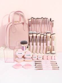 MAANGE 18/41/7pcs Professional Makeup Tool Set, Includes 27pcs Professional Makeup Brush Set + 1 Makeup Bag + 1 Four-Sided Storage Bucket + 12pcs Soft Sponge Set, Suitable As Gift For Women And Girls - Multicolor - View 2
