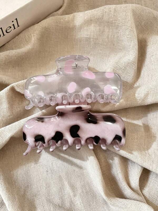 2pcs/1pc Women's 12cm/4.72in Pink Leopard Print Glossy Lightweight Plastic Hair Claw Clip, Fashion Versatile Premium Elegant Minimalist Style Solid Color Hair Accessory, Suitable For Thick Coarse Hair, Daily Outings, Casual, Party, Commute, Vacation, Hair Styling, Ponytail, Bun, Face Washing, Bathing, Makeup, Outfit Matching, Hair Clip