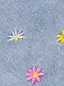 Baby Girl Sweet Floral Embroidered Denim Overalls With 2-Button Adjustable Shoulder Straps, Loose Comfortable Straight Leg Jumpsuit - Light Wash - View 6