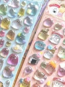 1/4pcs Embossed Crystal Fun Stickers Solid Cartoon Animal Pattern Planner Phone Case Decoration Stickers - Multicolor - View 2