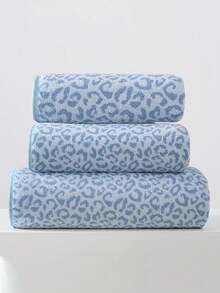 1/3 Pc Bath Towel Hand Towel Set, Leopard Printed Ultra Soft & Absorbent, Quick Drying, Face Wash, Shower Wash, Lightweight Coral Fleece Towel, Suitable For Bathroom, Bedroom, Home, Hotel, Swimming Pool, Spa, All Seasons Use - Blue - View 1