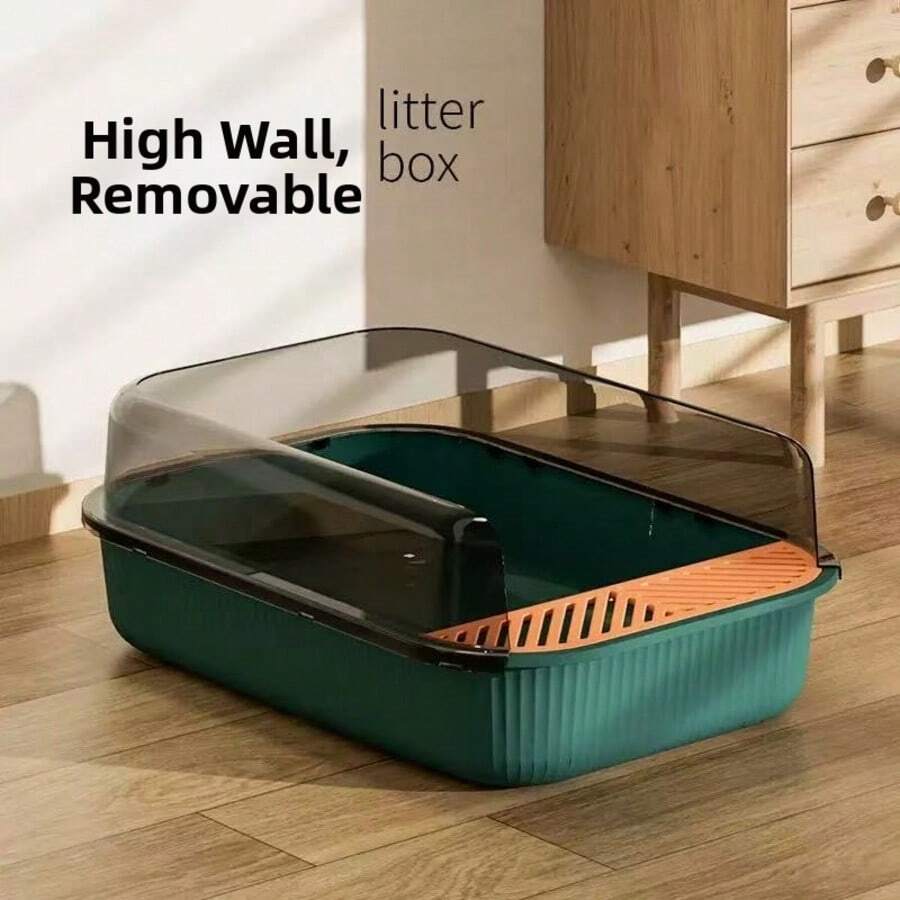 1pc Open-Top Cat Litter Box, Large Size High-Sided Anti-Splash, Ventilated Odor-Free, Easy To Clean, Includes Cat Litter Scoop - one-size - View 1