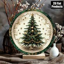 2D Flat - 1pc Vintage Christmas Tree Iron Wall Decor, 8X8 Inch Round Metal Sign With Elegant Border And Star Design, Holiday Decoration For Home, Office, Kitchen, Living Room - Multi-Purpose, No Electricity Required, Christmas Home Decor - A - View 5