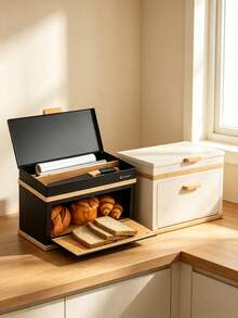 Multifunctional Bread Storage Box; Dust-Proof Container For Toast, Pastries, And Snacks; Bamboo And Wood Bread Box; Dust-Proof And Moisture-Resistant Toast Storage Bin For Kitchen Countertops; Large-Capacity Food Storage Box. - View 4
