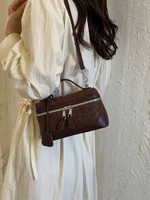 1pc Fashionable Daily Shoulder Bag Korean Ins Style Box Crossbody Bag - Coffee - View 4