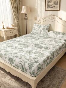1pc Floral Print Fitted Sheet, Mattress Protector, Mattress Cover, Summer, Comfortable Breathable Wrinkle-Resistant, Machine Washable, Twin, Full, Queen, King, Dorm Bedding, All Season & Summer, Pillow And Pillowcase Not Included, Room Decor, Back To School - Multicolor - View 10