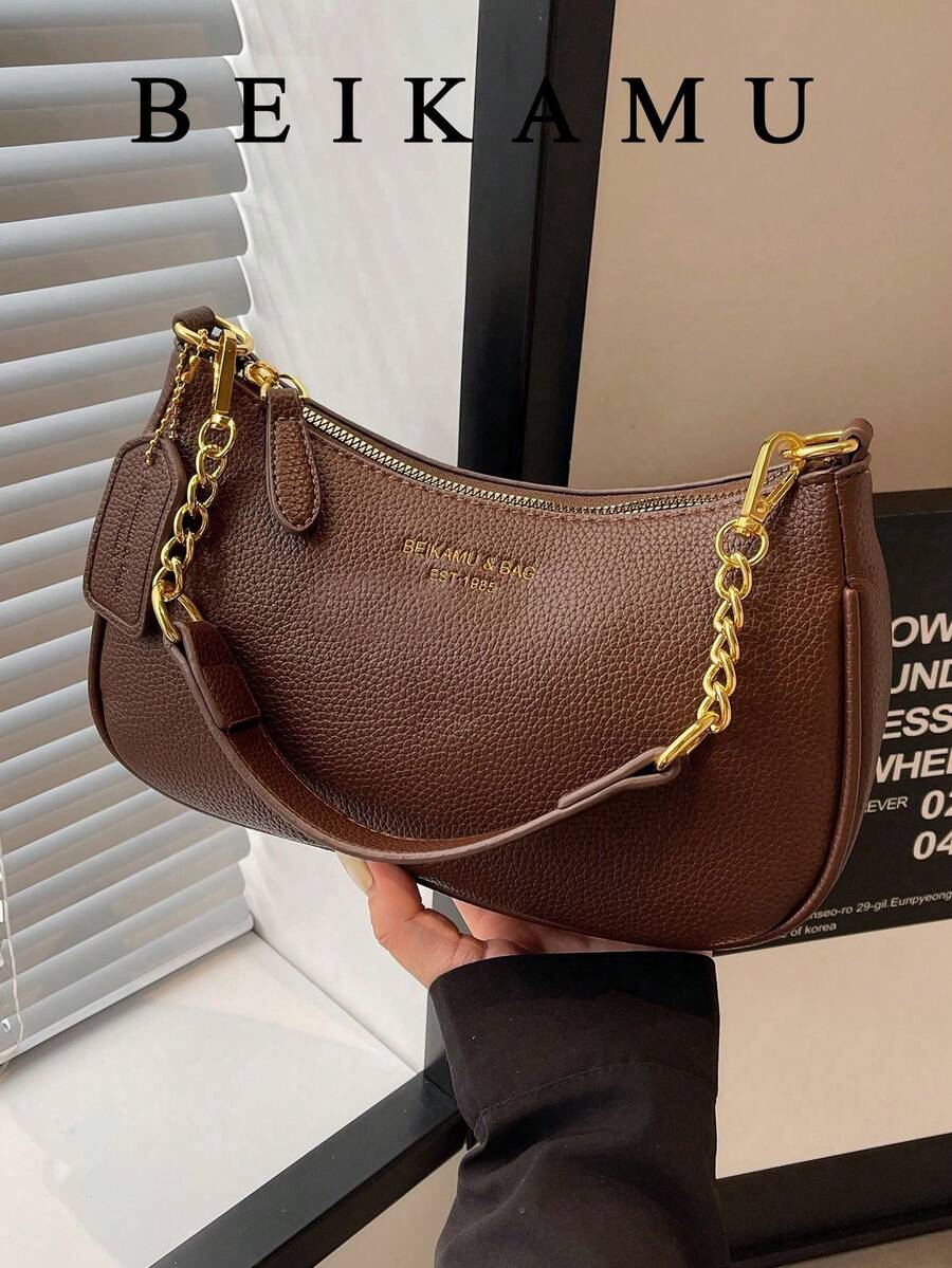 1pc Women's Solid Color PU Shoulder Bag, Versatile Underarm Bag For Work Commute, Adjustable Strap Crossbody Bag (Slight Color Difference Between Actual Product And Image Due To Lighting And Angle During Photography) - Coffee Brown - View 1