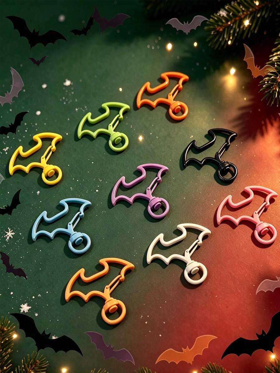 5pcs Halloween Bat Shaped Zinc Alloy Rotating Lobster Clasp, Colorful Rotating Keychain Hook, For DIY Pendant, Bag Charm, Jewelry Making Supplies - Halloween Bat Spring Clip - View 1