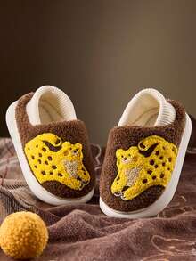 1 Pair New Autumn/Winter Kids Cartoon Leopard Plush Slippers, Indoor Warm Slippers For Boys And Girls - Brown - View 6