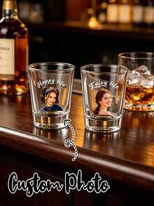 Custom Glass Shot Glasses With Photo, Personalized Text Shot Glasses, Customized Picture Clear Shot Glass Cup, Customizable Party Drinkware For Wedding Birthday Holiday Celebration, Gift For Friends Family Couples Bar Home Use - Multicolor - View 3