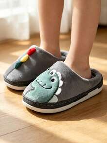 Kids Winter Warm Indoor Plush Dinosaur Slippers For Boys And Girls - Grey - View 4