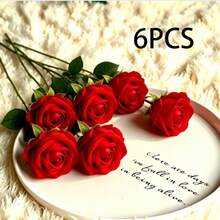 1/5/8/10/12/15/16/20/22支 20英吋人造紅玫瑰仿真花，逼真絲絨假花，新娘花束，花卉裝飾，情人節禮物，婚禮派對，家居裝飾，生日禮物，戶外裝飾，花瓶裝飾（購買須知：可能含有氣味，請先通風一段時間） - 紅色 - 查看 14