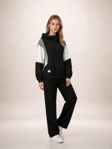 Women Sports Jacket - Color Blocking Windbreaker - Casual Windbreaker Black Spring - Black - View 10
