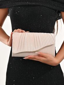 LJDCRFT Tas Clutch Malam Wanita Berlipit, Tas Tangan Amplop dengan Penutup Berhiaskan Logam, Cocok untuk Acara Formal Seperti Pernikahan, Pesta Prom, dan Pesta Koktail. - Aprikot - View 8