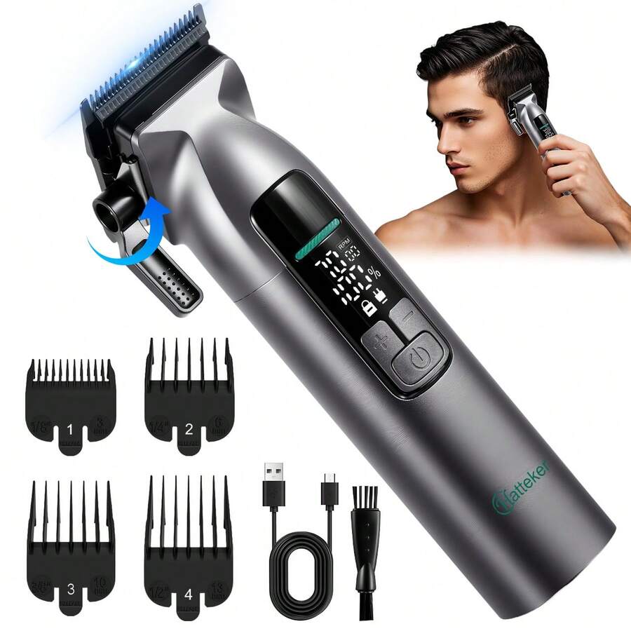 Hatteker 1 buah Alat Cukur Rambut Elektrik untuk Pria, Pemangkas Rambut untuk Penggunaan di Rumah, Alat Cukur Rambut Salon dengan Pengaturan Kecepatan Ganda, Mata Pisau Pemotong Rambut