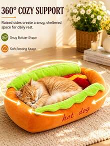 1pc Cute Bread Hot Dog Shaped Pet Bed, Universal For Cats And Dogs, Removable And Washable Pet Mat, Comfortable Soft Small Pet Sofa, Non-Slip Bottom Design - Multicolor - View 3