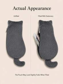1pc Cat Shaped Plush Pencil Case, Cute Soft Large Capacity Stationery Storage Bag, Japanese Style Cute Cat Pen Pouch, Suitable For School, Office, Study, Desk Storage And Small Item Organization,Back To School - Cute Cat - View 2