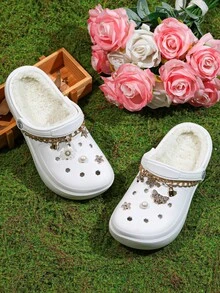 CIVHOM Women's Winter Plush Lined Garden Clogs, EVA Soft Sole Comfortable Home Slippers, Slip-On Design, Ideal Gift For Halloween And Christmas - White - View 3