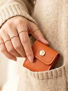 Portable Fold‑Able Jewelry Roll Pouch, Coin Purse & Jewellery Storage Roll For Women's Wallets, Mini Snap‑Button Jewelry Storage Bag With 4 Compartmen - Orange - View 2