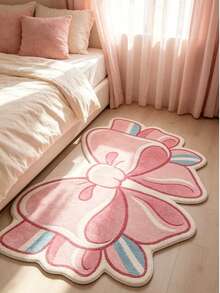 1pc Blue & Pink Contrast Bow Shaped Rug, Cute & Sweet Style, Doormat, Small Rug, Welcome Mat, Carpet, Floor Mat, Outdoor Doormat, Kitchen Rug, Front Door Mat, Area Rug, Outdoor Mat, Home Decor, Area Carpet, Garden Rug, Washable Rug - Multicolor - View 4