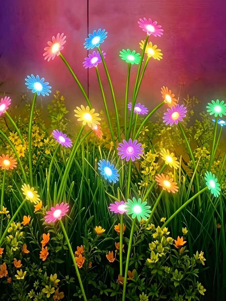 Solar Powered Daisy Garden Lights, Colorful LED Solar Powered Ground Stake Lights, Waterproof Outdoor Decorative Landscape Lights, Solar Garden Lights, Suitable For Yard, Pathway, Patio, Lawn, Backyard Decoration