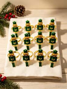 12pcs/6PCS Christmas Nutcracker Soldier Napkin Rings, Full Set Of 6 Metal Nutcracker Napkin Buckles, Christmas Table Napkin Ring Decoration Set With Painted Rhinestone Napkin Rings, Holiday Party Table Decoration Napkin Cloth Rings, Home Decor, Christmas Restaurant Table Setting Decoration, Hotel Tabletop Decoration Supplies - Multicolor - View 14